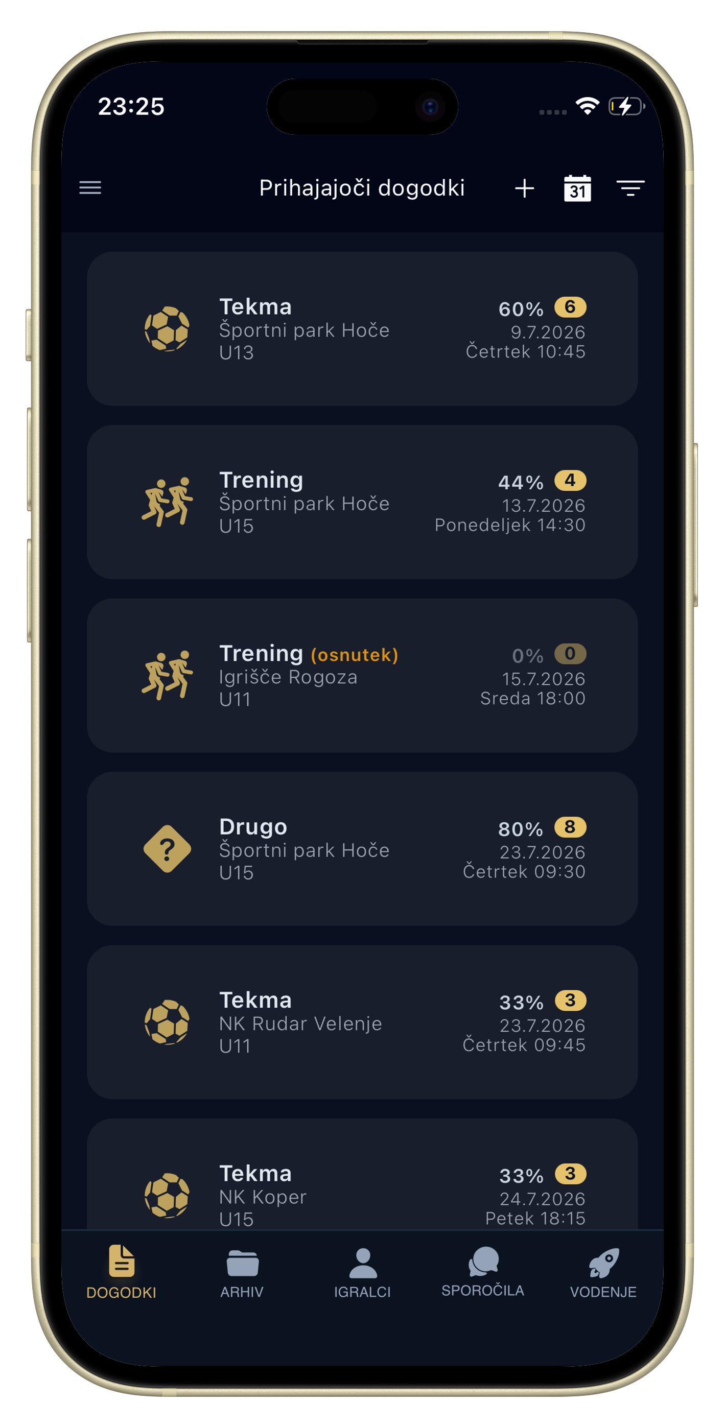 Prikaz aplikacije Optimus na telefonu