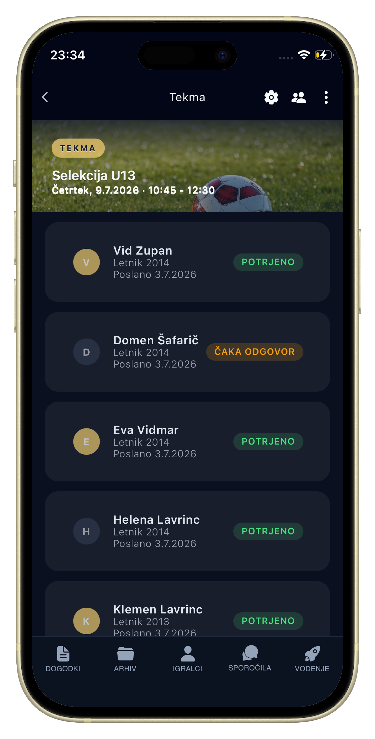 Potrjevanje udeležbe v aplikaciji