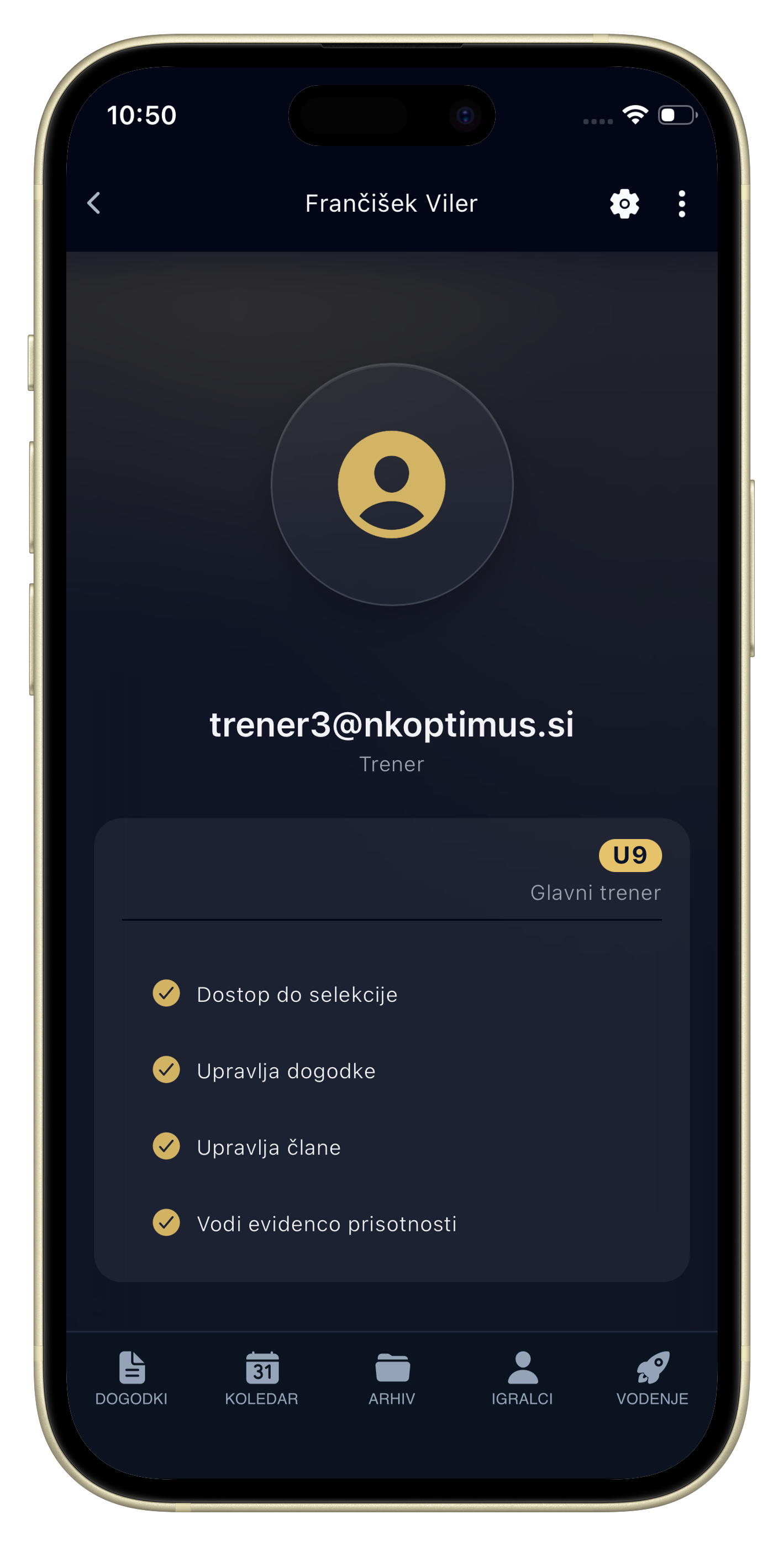 Seznam igralcev v aplikaciji