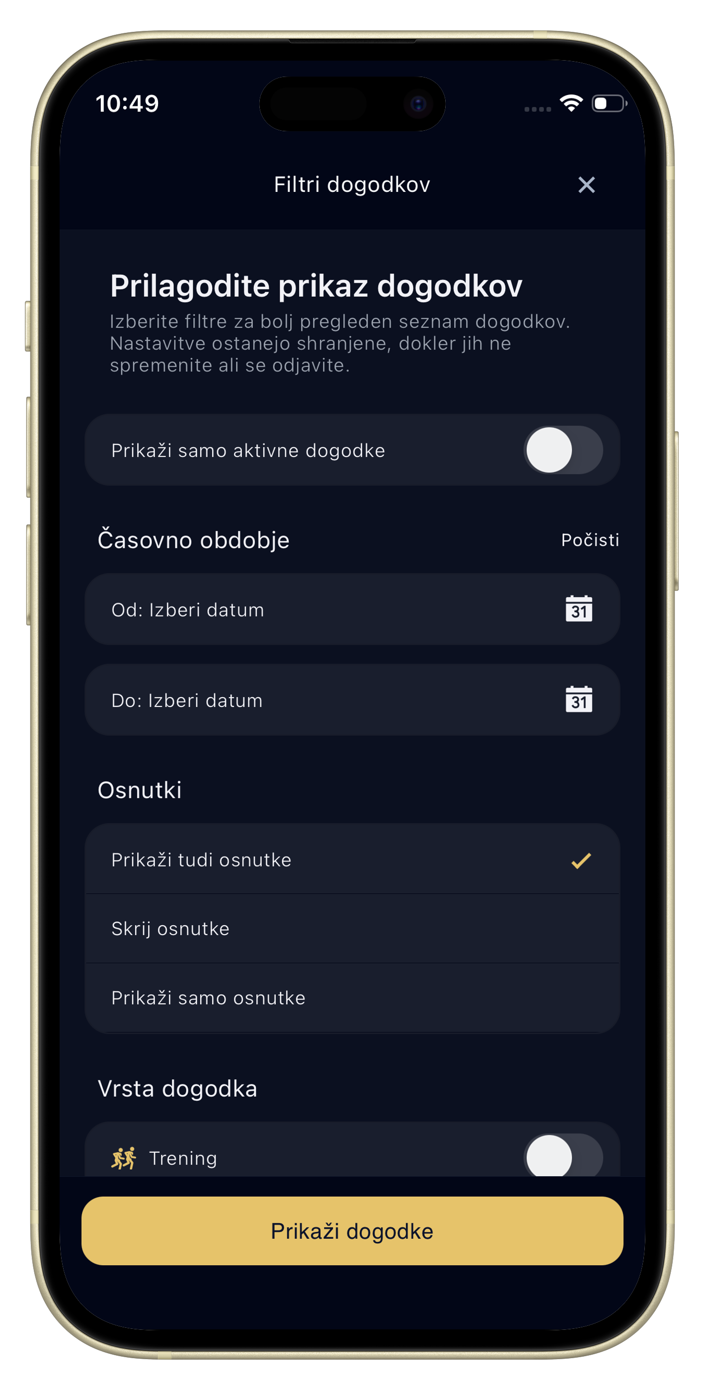 Podrobnosti ekipe v aplikaciji