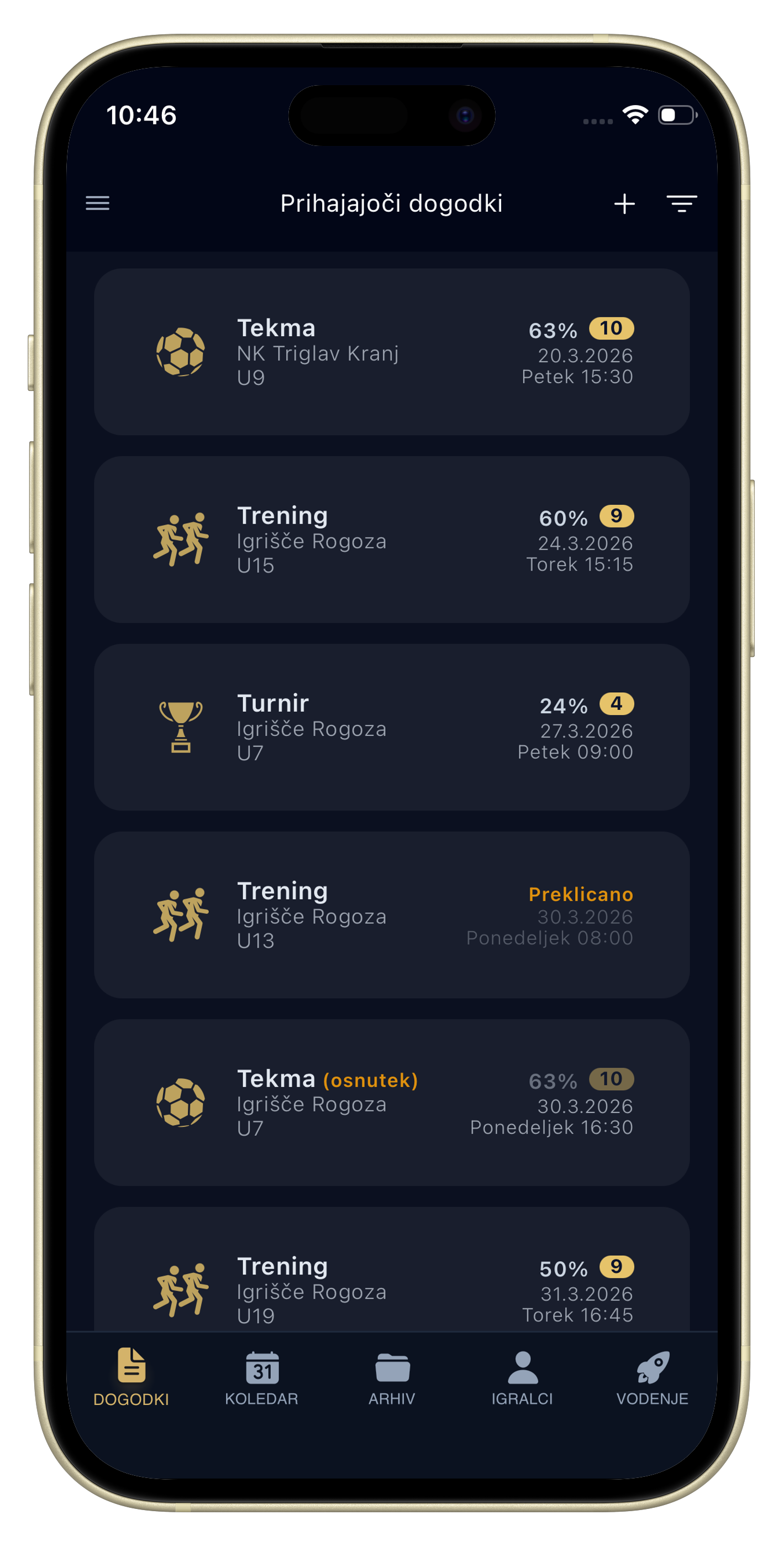 Prikaz aplikacije Optimus na telefonu