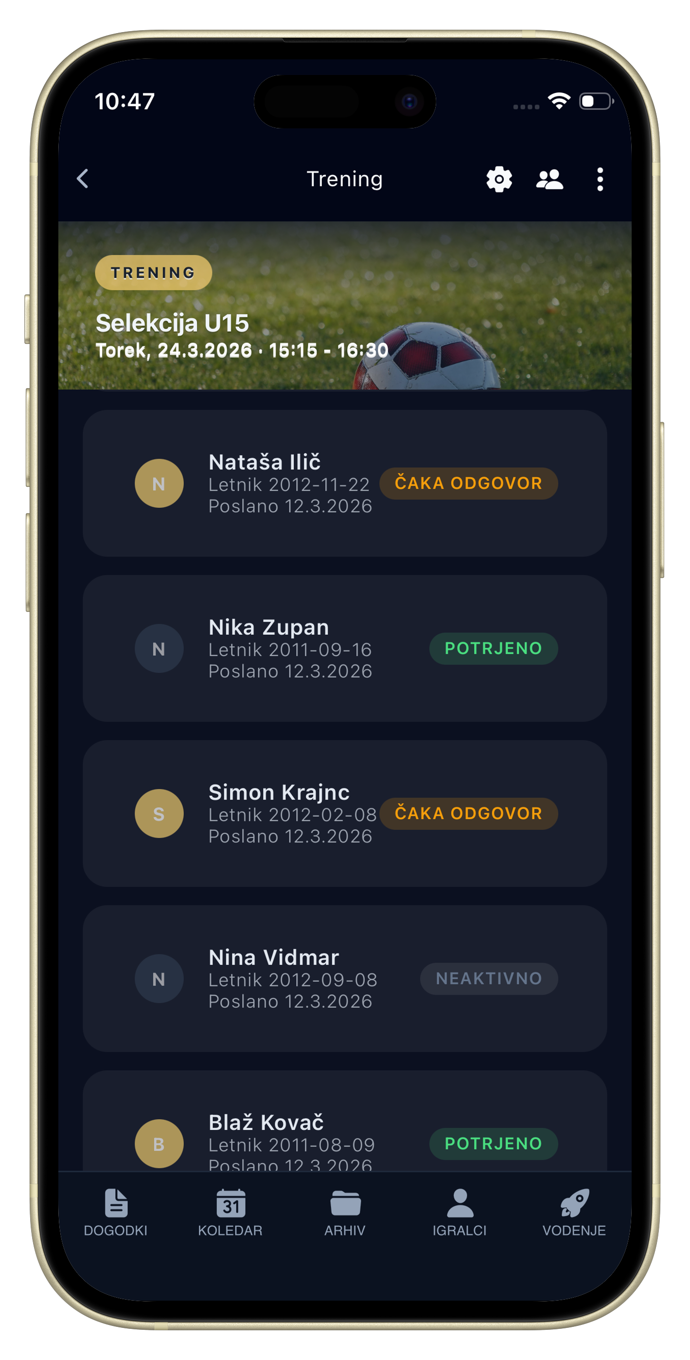 Potrjevanje udeležbe v aplikaciji